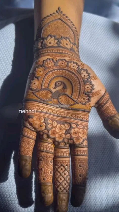 indian royal peacock front hand mehndi design