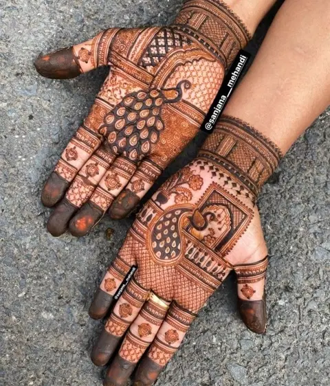 bridal indian peacock front hand mehndi design