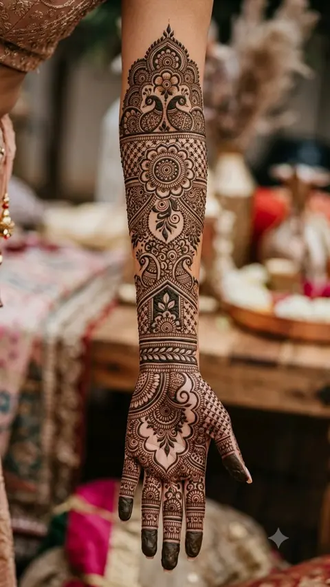 bridal indian circle arm mehndi design