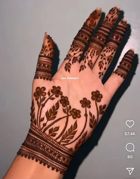 aesthetic bridal flower finger mehndi design