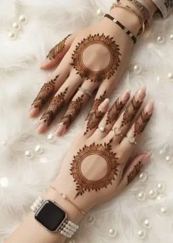 arabic minimal circle back hand mehndi design