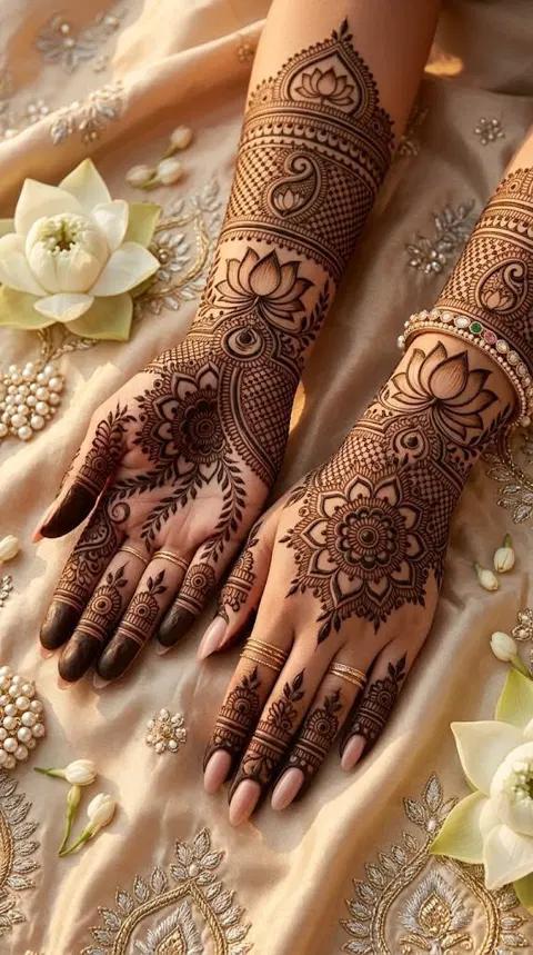 bridal indian flower back hand mehndi design