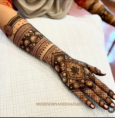 bridal royal lotus back hand mehndi design
