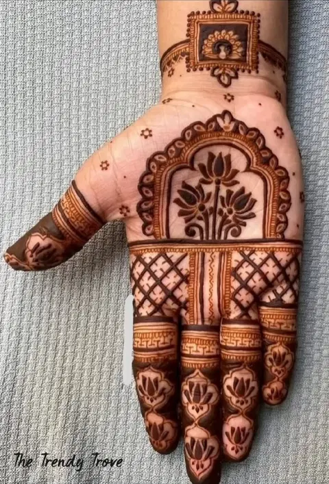 indian royal lotus front hand mehndi design