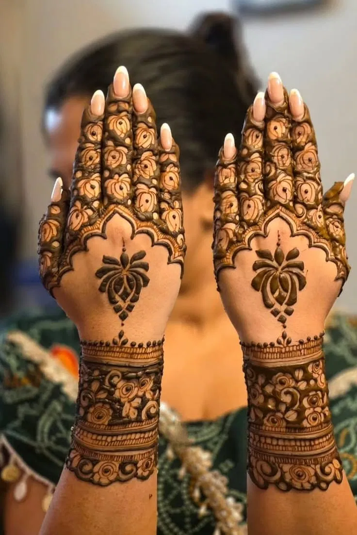 Bridal Royal Arm Mehndi Design with Figures and Flowers