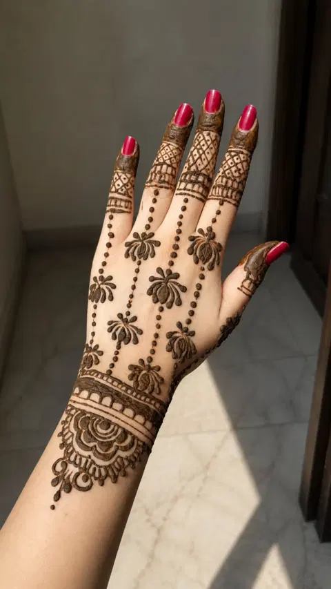 royal lotus back hand mehndi design