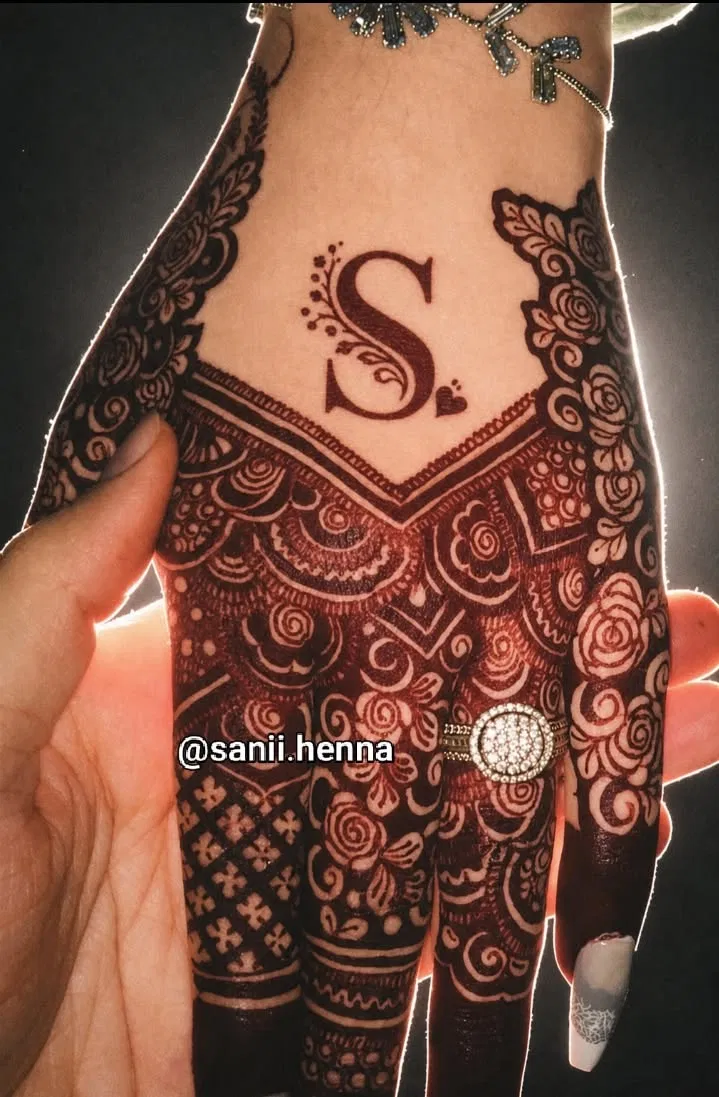 Aesthetic Stylish Back Hand Mehndi Design with Hidden Name