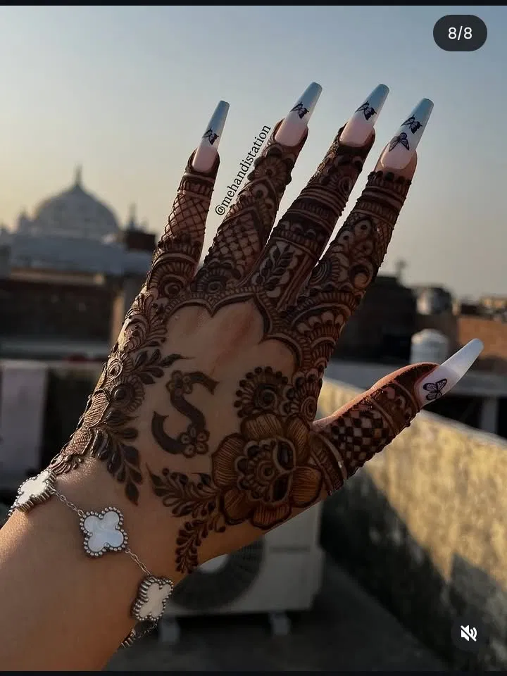 Simple Stylish Finger Mehndi Design with Hidden Name for Eid