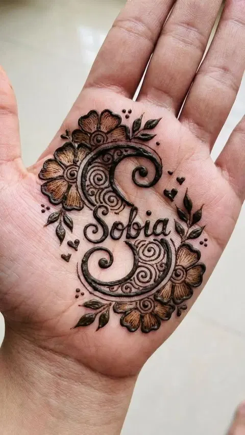 arabic simple name full hand mehndi design