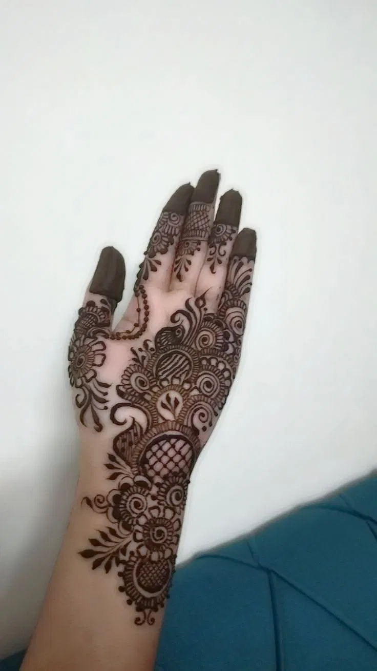 Simple Stylish Arm Mehndi Design with Deity for Engagement