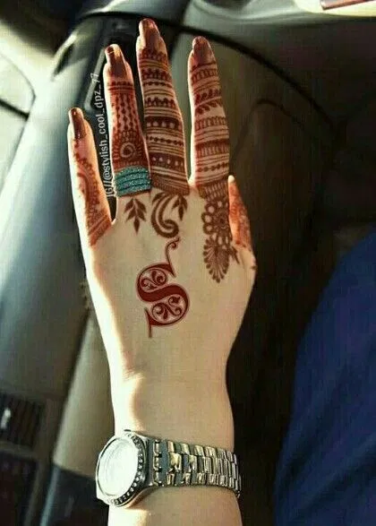 Simple Stylish Back Hand Mehndi Design with Jaal and Hidden Name