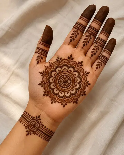 aesthetic arabic circle front hand mehndi design