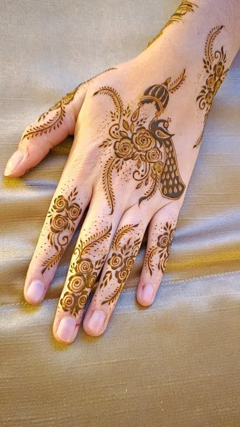 aesthetic bridal flower finger mehndi design