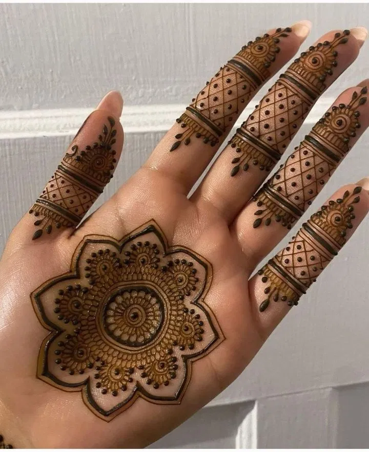 Simple Front Hand Mehndi Design with Gol Tikki for Diwali (3)