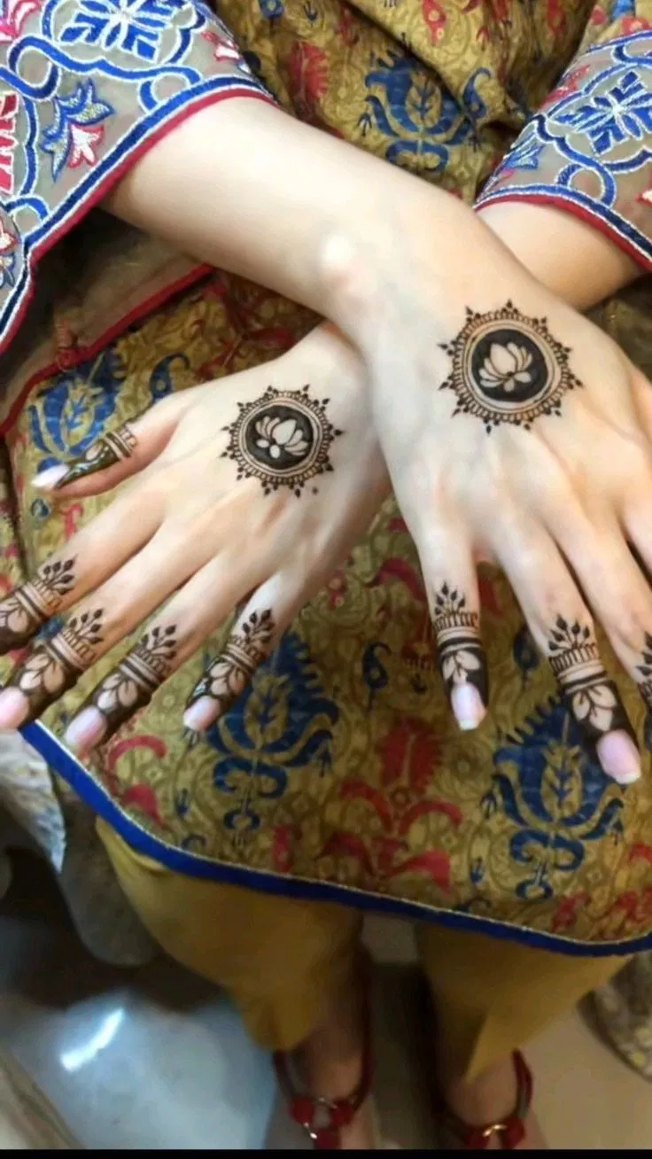 Aesthetic Indian Back Hand Mehndi Design with Lotus