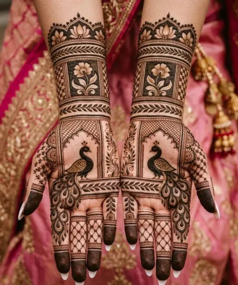 royal stylish peacock front hand mehndi design