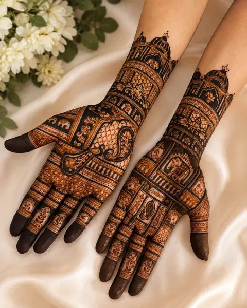 bridal royal figure front hand mehndi design