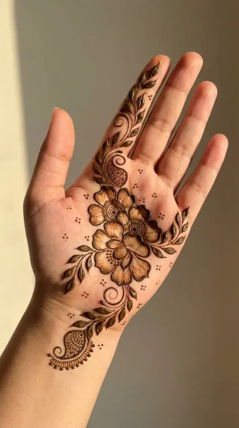 aesthetic arabic bel front hand mehndi design