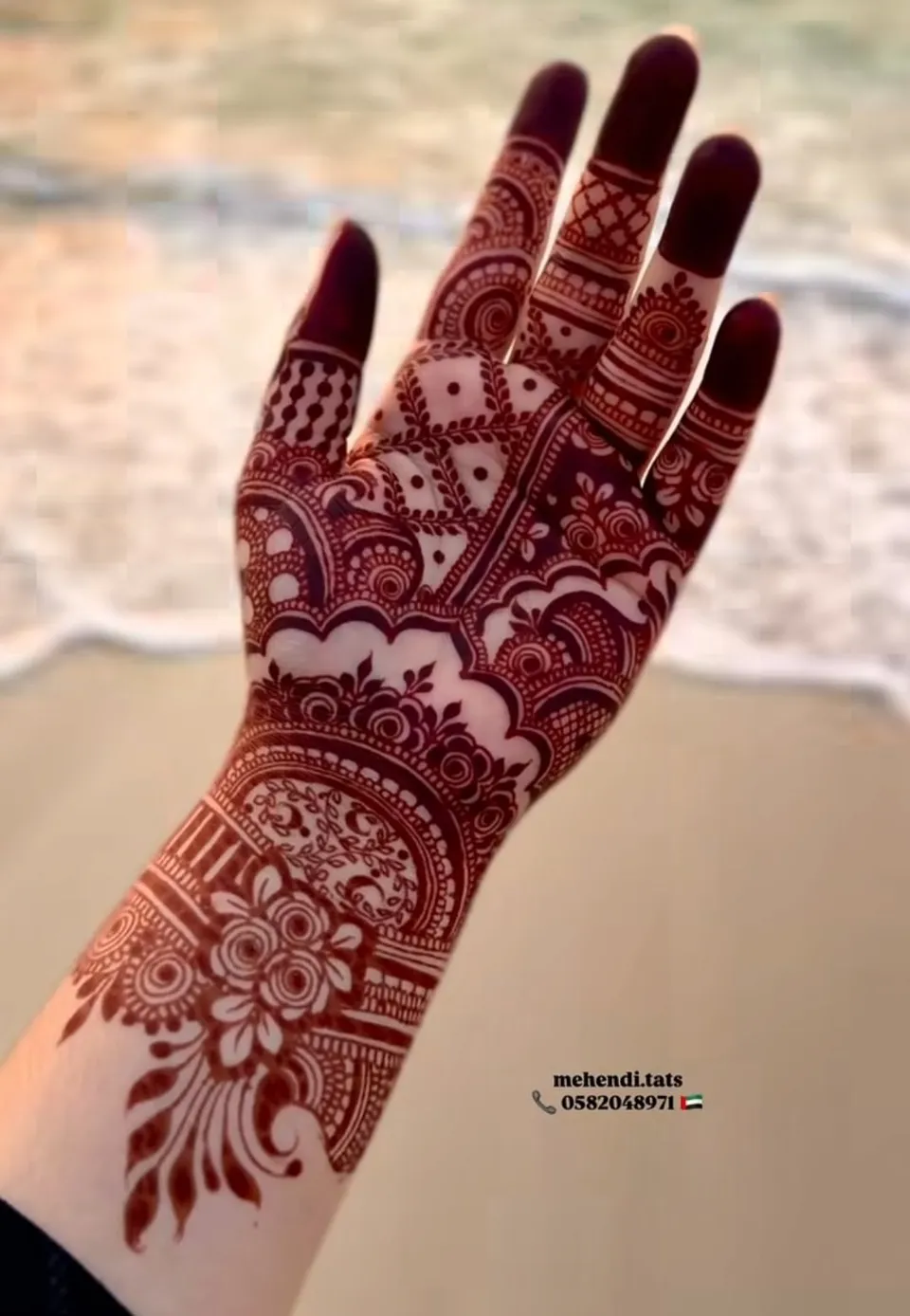 Aesthetic Arabic Back Hand Mehndi Design with Figures and Hearts for Diwali