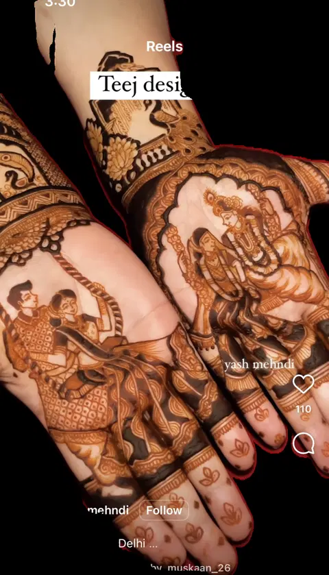 bridal royal deity back hand mehndi design