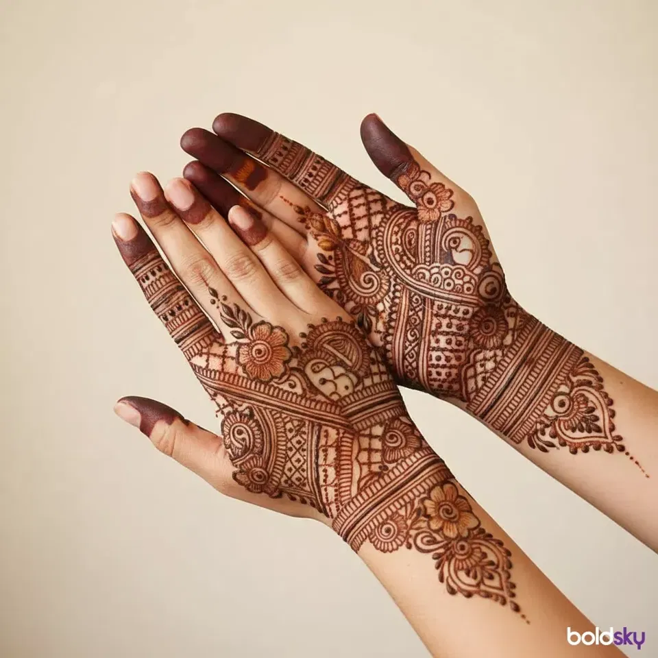Royal Mehndi Design with Bel and Figures