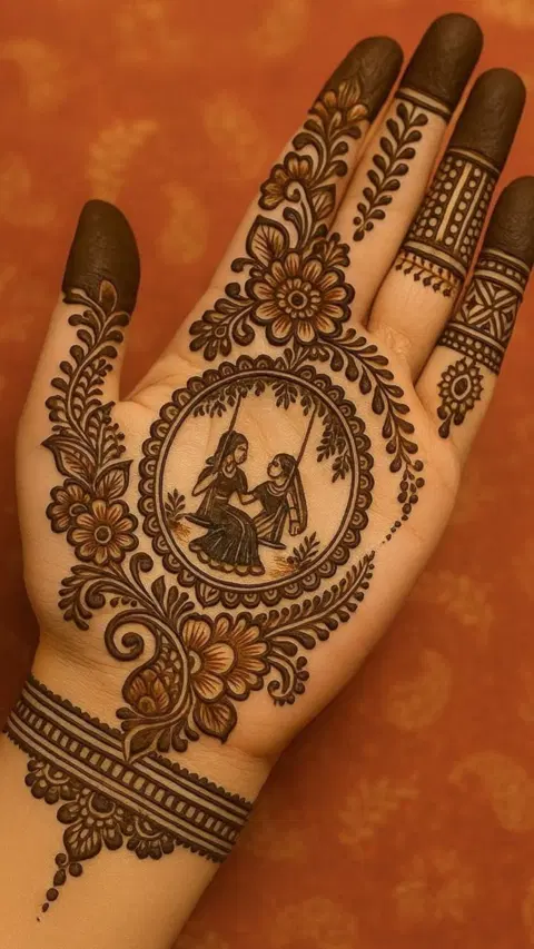 royal circle front hand mehndi design