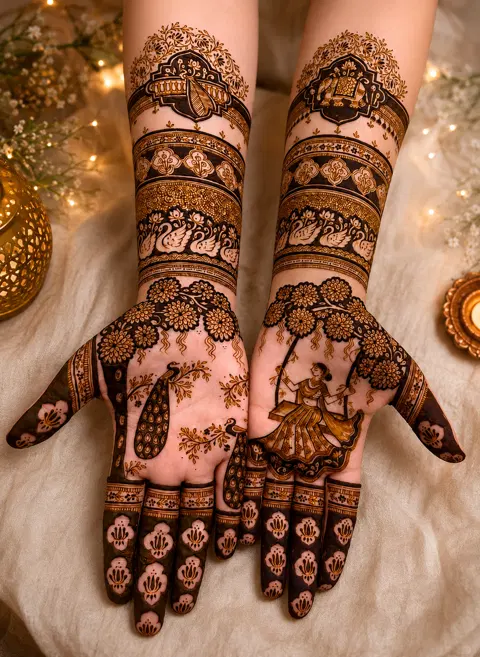 royal stylish figure front hand mehndi design
