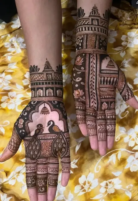 royal stylish peacock full hand mehndi design