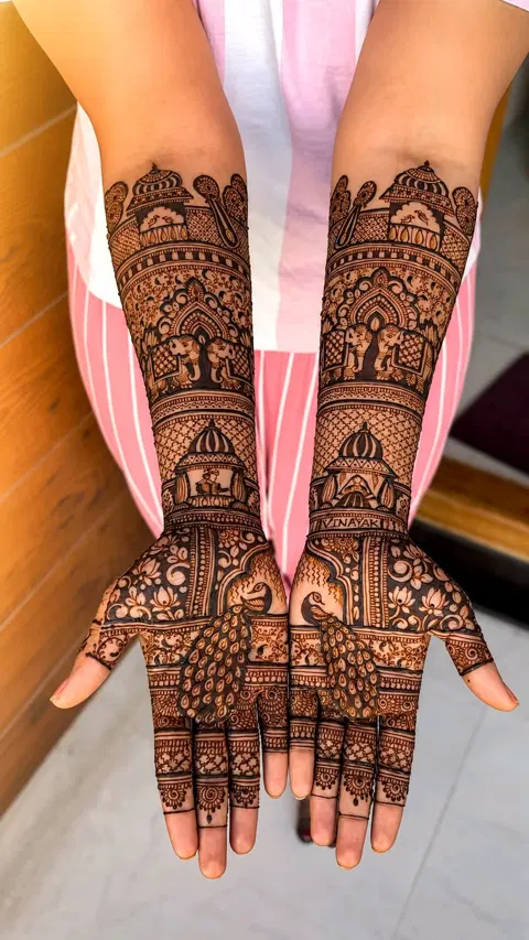 bridal indian deity arm mehndi design