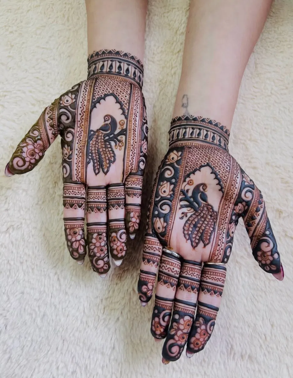 Indian Royal Mehndi Design with Bel and Flowers