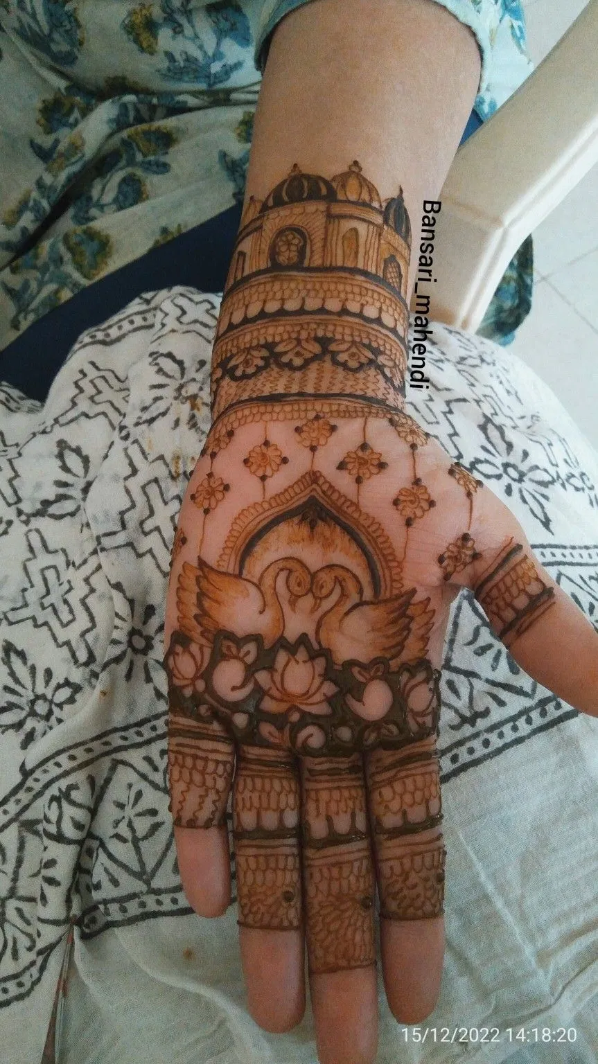 Royal Stylish Front Hand Mehndi Design with Lotus and Peacock