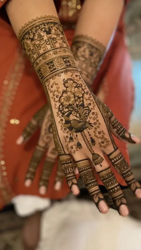 bridal royal deity arm mehndi design