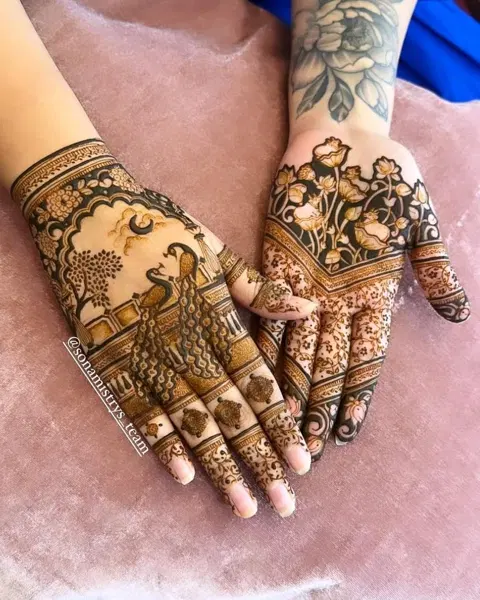indian royal deity front hand mehndi design