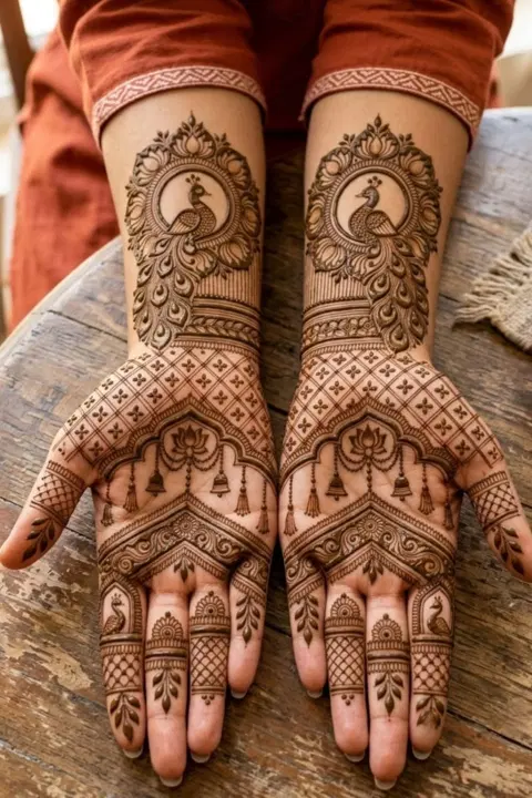 arabic bridal peacock front hand mehndi design