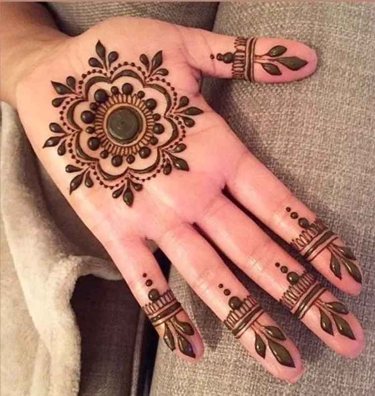 Aesthetic Arabic Back Hand Mehndi Design with Bel, Gol Tikki and Flowers for Diwali (21)