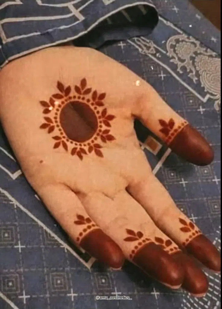 Simple Front Hand Mehndi Design with Gol Tikki for Raksha Bandhan