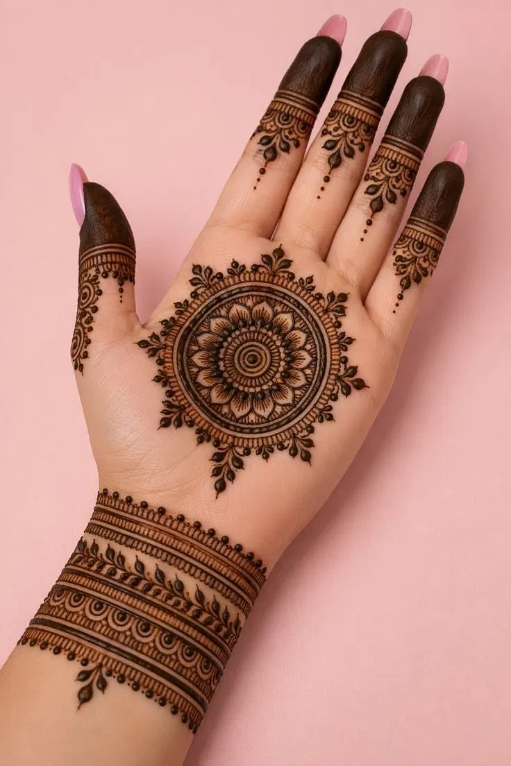 Aesthetic Arabic Arm Mehndi Design with Gol Tikki and Flowers