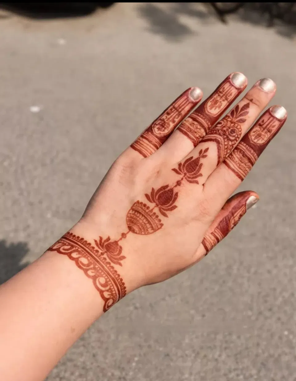 Bridal Minimal Finger Mehndi Design with Gol Tikki and Jaal