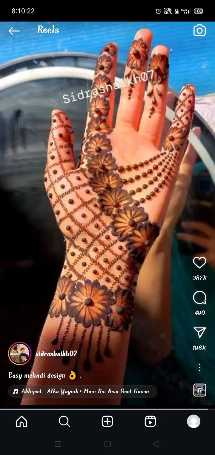 Simple Finger Mehndi Design with Flowers for Raksha Bandhan