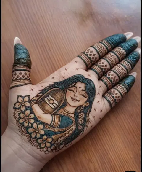 aesthetic bridal deity arm mehndi design
