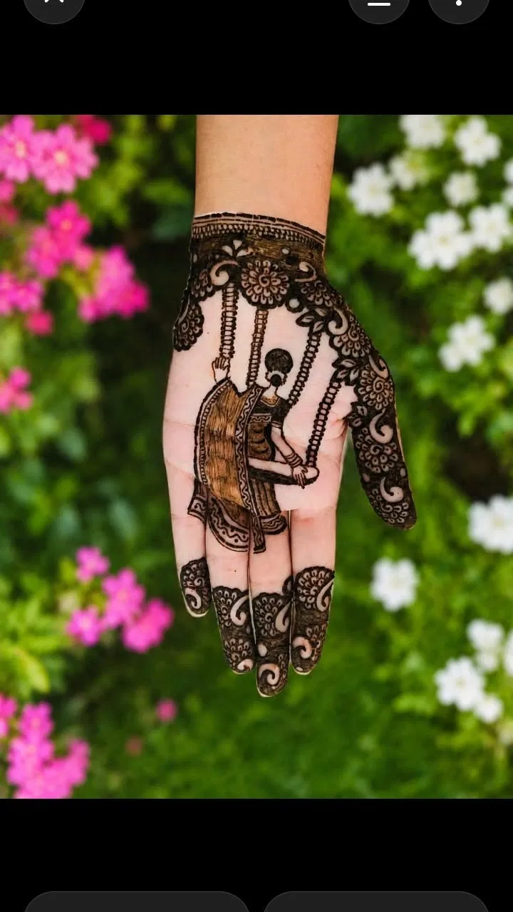 Stylish Mehndi Design with Gol Tikki and Flowers for Sawan