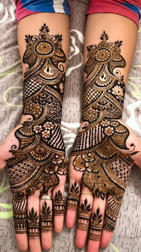 aesthetic bridal figure front hand mehndi design