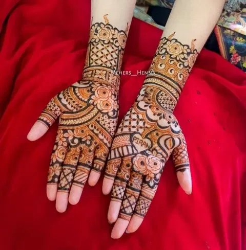 bridal stylish full hand mehndi design