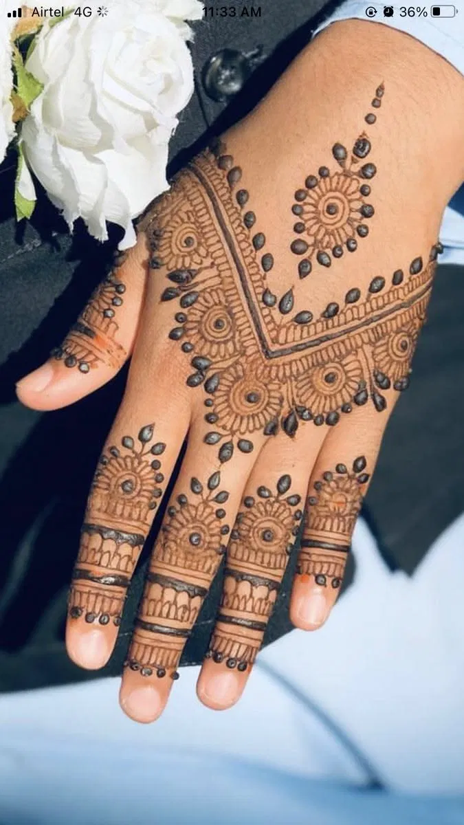 Aesthetic Arabic Back Hand Mehndi Design with Gol Tikki and Flowers for Eid (54)