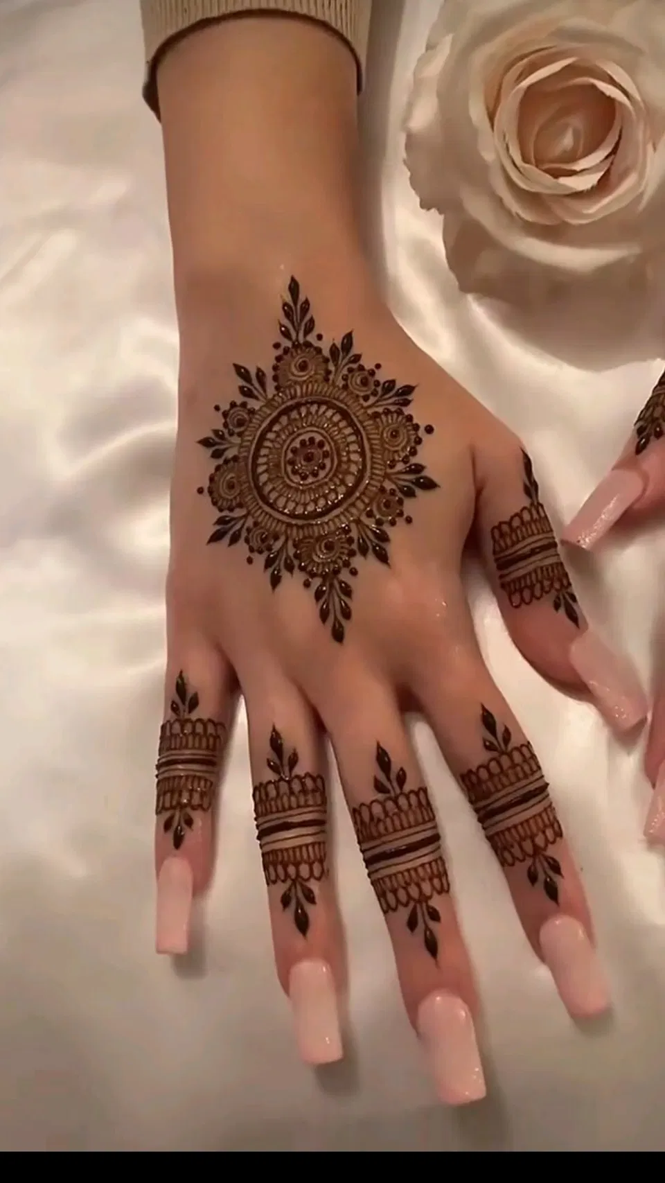 Arabic Indian Back Hand Mehndi Design with Gol Tikki and Flowers