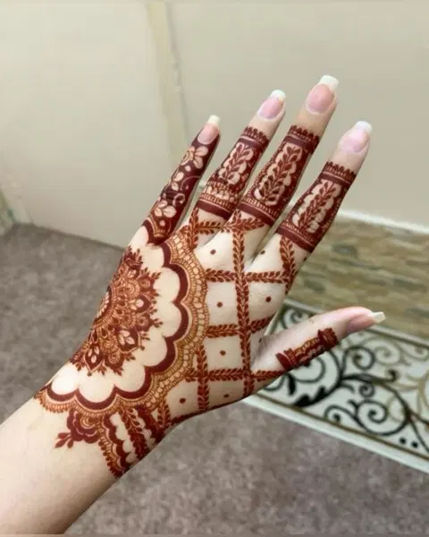 aesthetic arabic flower back hand mehndi design