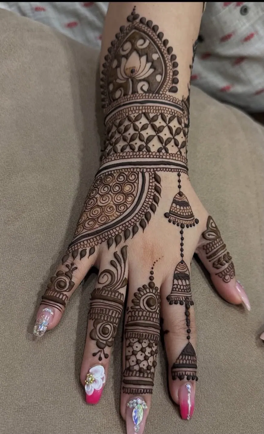 Indian Simple Back Hand Mehndi Design with Lotus