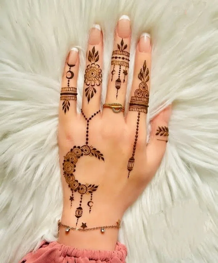 Simple Back Hand Mehndi Design with Moon for Eid (3)