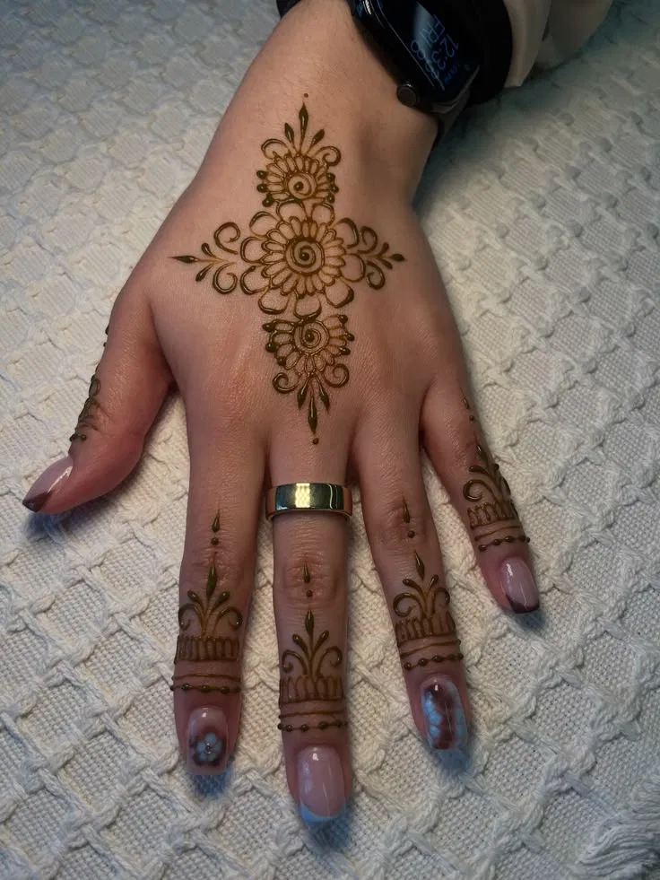 Aesthetic Simple Back Hand Mehndi Design with Bel
