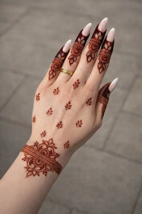 aesthetic arabic moon back hand mehndi design